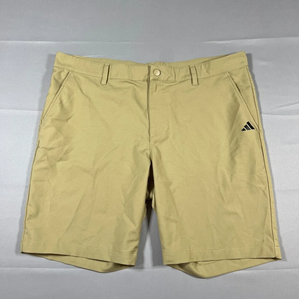 Adidas Golf Shorts Men 38 Khaki Chino Mid Rise Lightweight Belt Loops Athleisure
